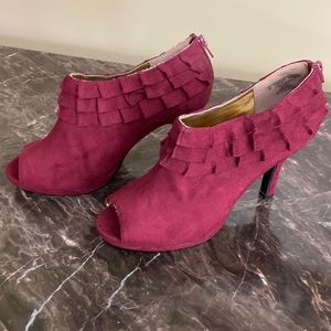Burgundy ruffled booties